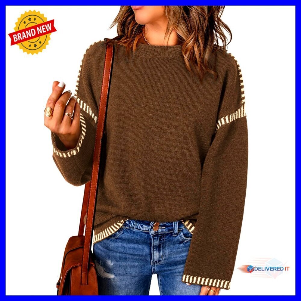 Cable Knit Pullover Sweater Oversized Loose Fit Crewneck Long Sleeve Chic Casual